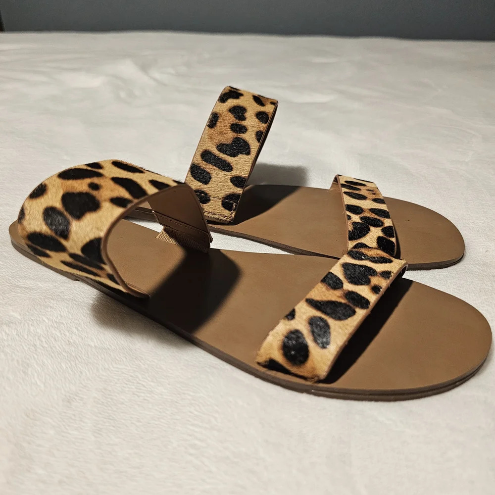 J. Crew Sandals Size 8 Leopard Print Tan & Black - Picture 3 of 5